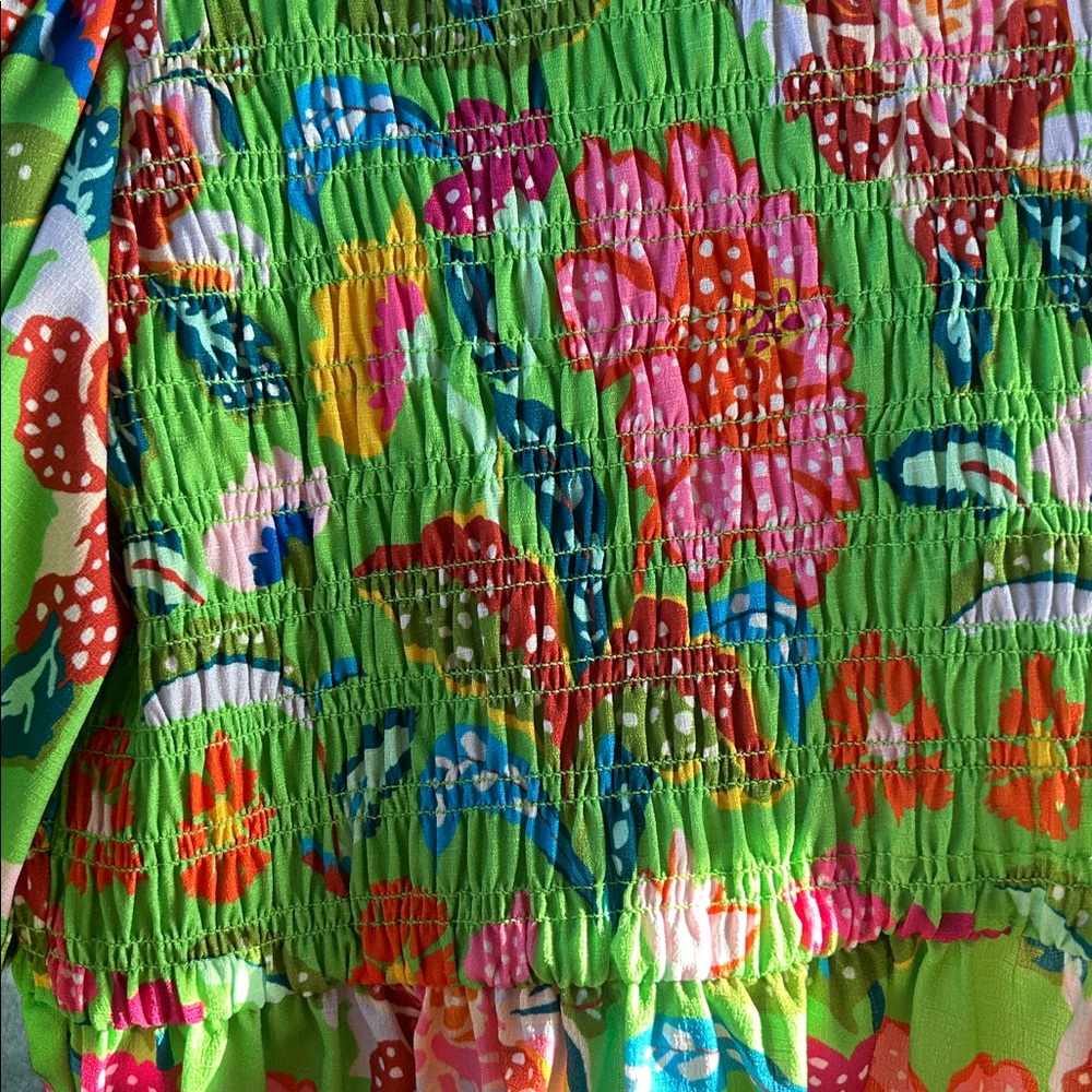 CROSBY By Mollie Burch Green Floral Smocked Puff-Sleeve Top